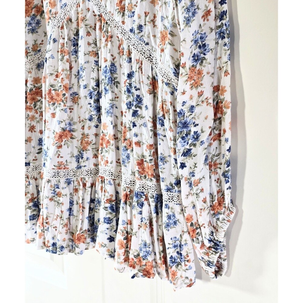 American Eagle Women L Floral Peplum Blouse Lace Cottagecore Prairie Boho Cute - Picture 9 of 12